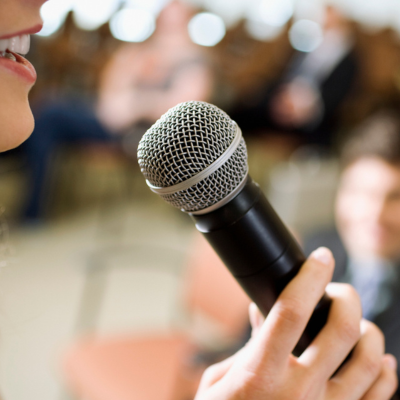 Woman telling her career story